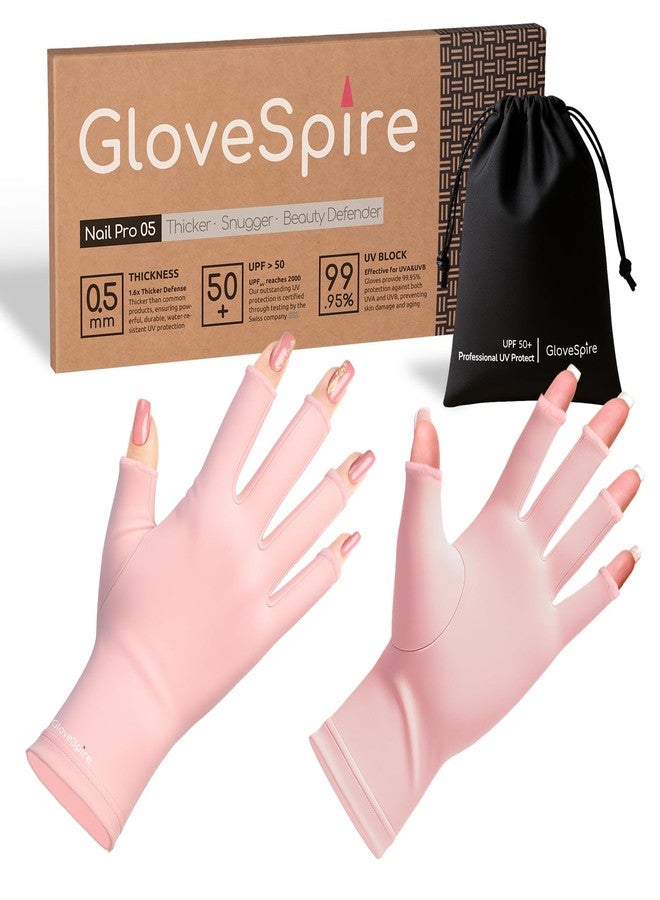 قفازات GloveSpire السميكة للأظافر، حماية من الأشعة فوق البنفسجية بدرجة UPF50+، تصميم بدون أصابع للنساء، مناسبة لطلاء الأظافر الجل، مضادة لأشعة UVA وUVB (مقاس واحد يناسب معظم الأحجام/لون وردي فاتح) - Image 1